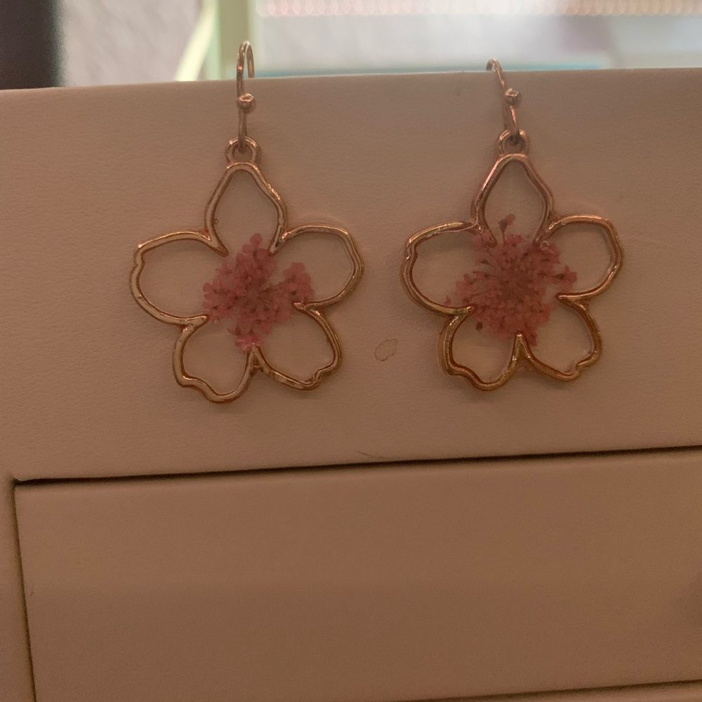 Clear and gold cherry blossom earrings